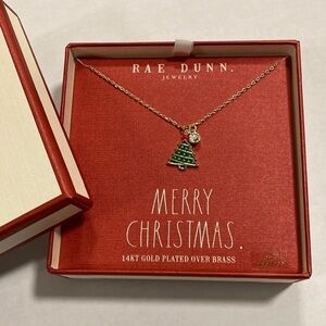NEW! RAE DUNN CHRISTMAS TREE NECKLACE with FAUX GEMSTONE IN GIFT BOX